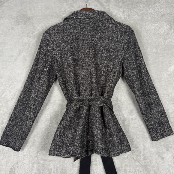 Ann Taylor Jacket Women's Small Petite Gray Wool Blend Belted-Waist Full Zip - Picture 7 of 10